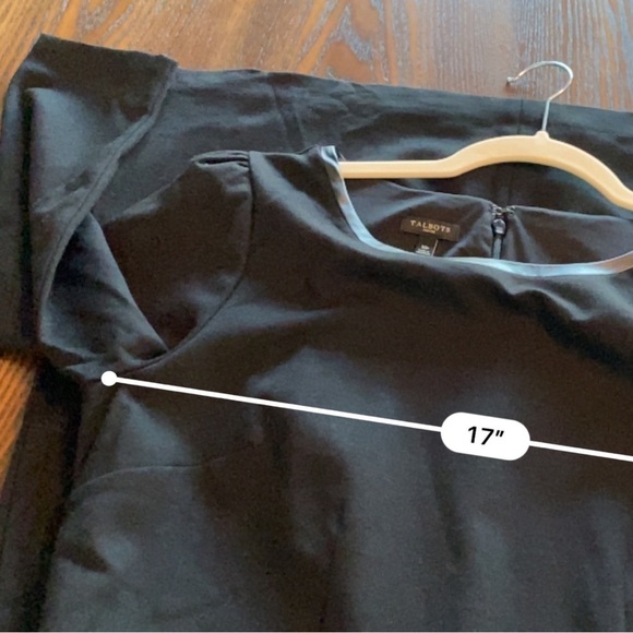 TALBOTS Black Ponte Knit Faux Leather Trim Dress Sz 10P 3/4 sleeves EUC - Picture 13 of 13